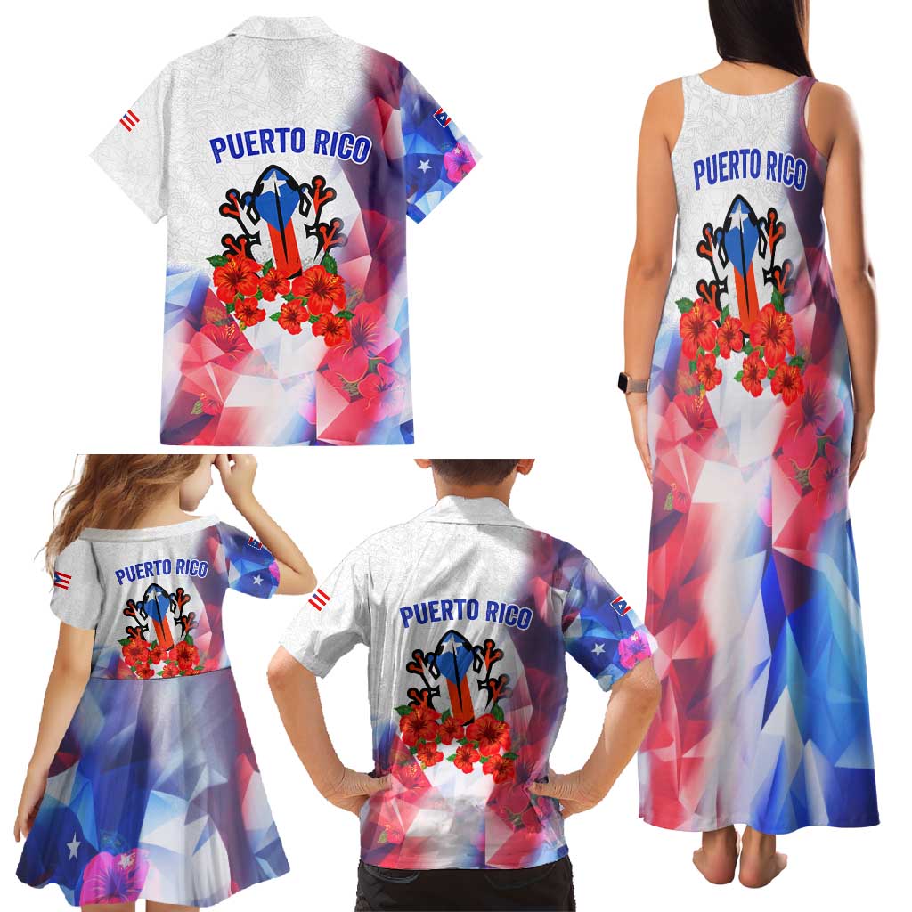 Puerto Rico Family Matching Tank Maxi Dress and Hawaiian Shirt with Coqui Frog, Hibiscus Flowers, and Flag Landmark Design - Wonder Print Shop