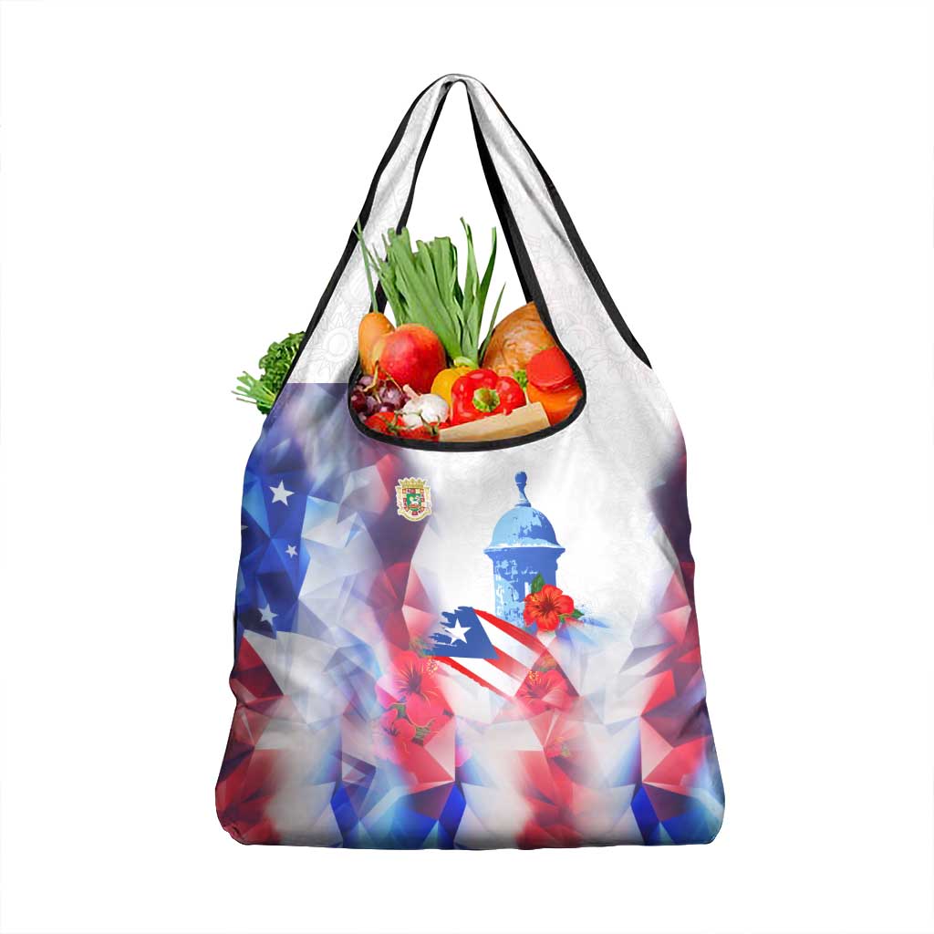 Puerto Rico Grocery Bag with Coqui Frog, Hibiscus Flowers, and Flag Landmark Design - Wonder Print Shop