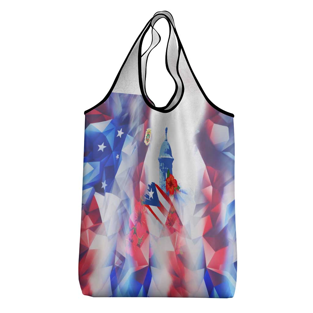 Puerto Rico Grocery Bag with Coqui Frog, Hibiscus Flowers, and Flag Landmark Design - Wonder Print Shop
