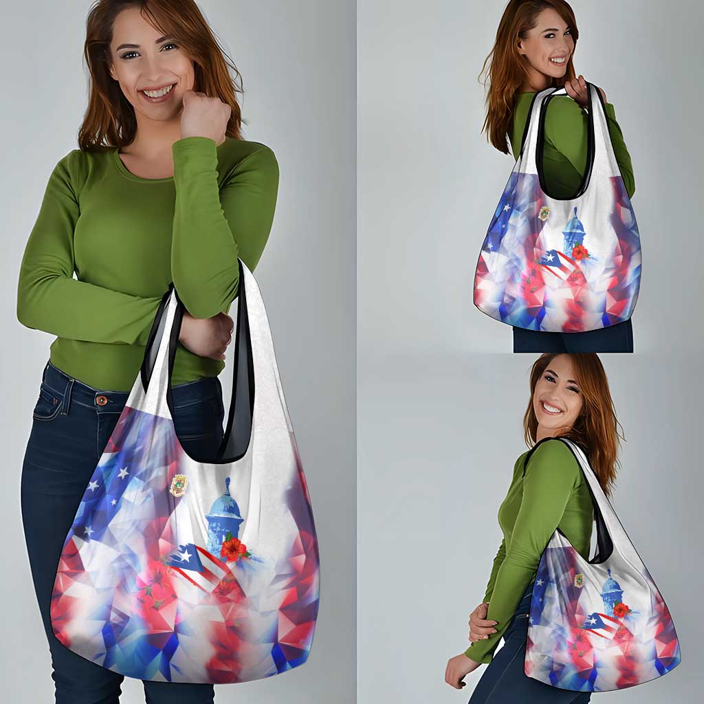 Puerto Rico Grocery Bag with Coqui Frog, Hibiscus Flowers, and Flag Landmark Design - Wonder Print Shop