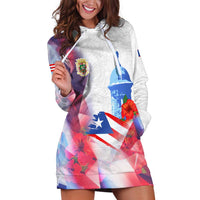 Puerto Rico Hoodie Dress with Coqui Frog, Hibiscus Flowers, and Flag Landmark Design - Wonder Print Shop