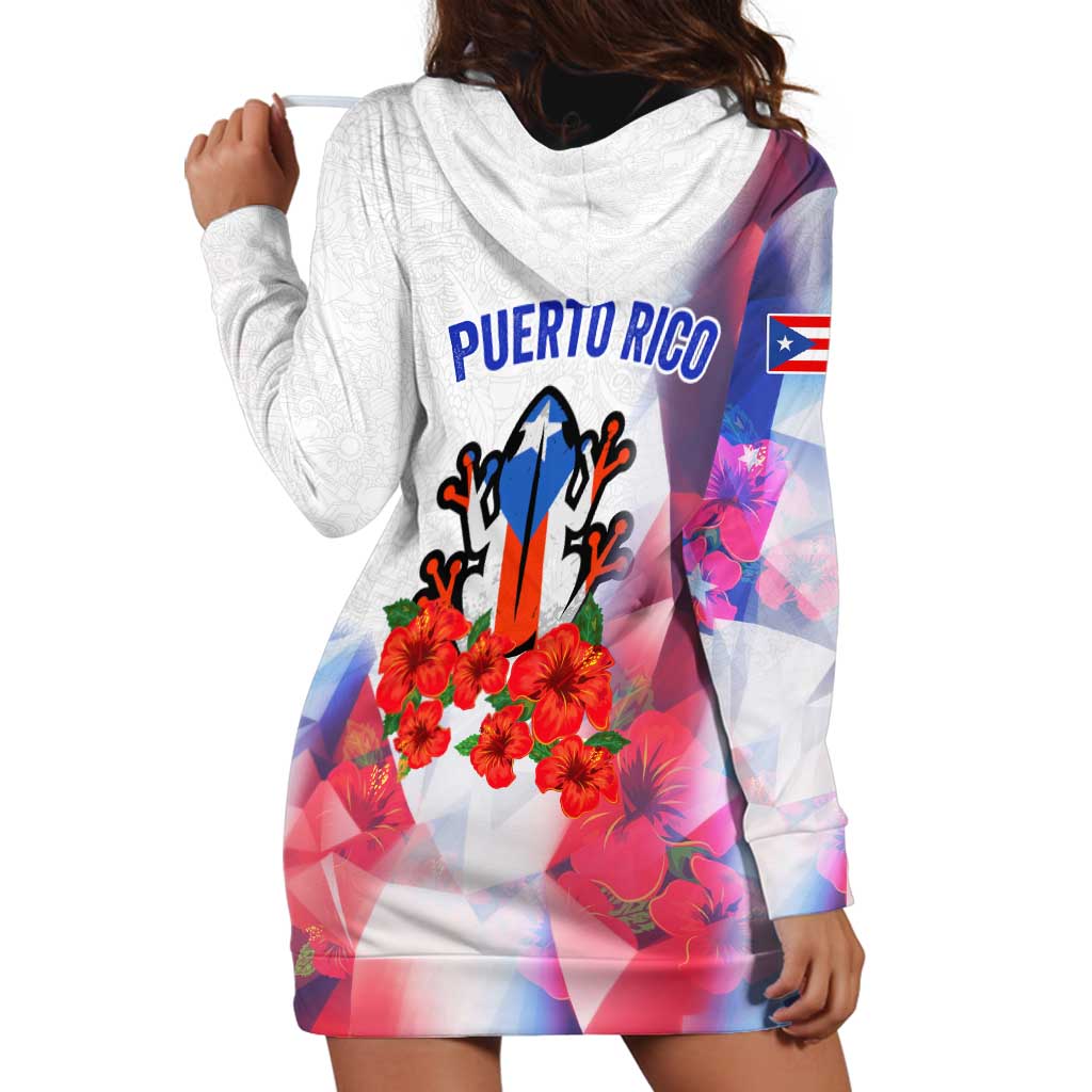 Puerto Rico Hoodie Dress with Coqui Frog, Hibiscus Flowers, and Flag Landmark Design - Wonder Print Shop