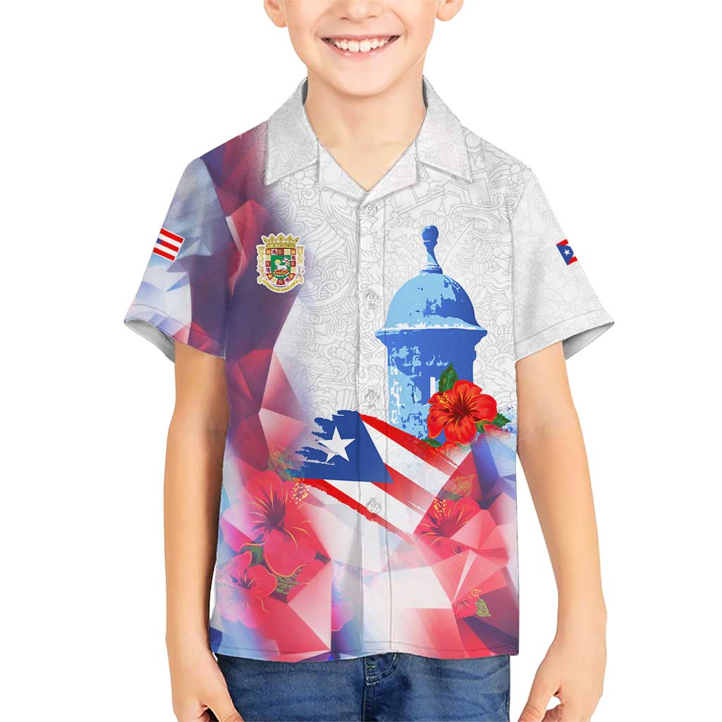 Puerto Rico Kid Hawaiian Shirt with Coqui Frog, Hibiscus Flowers, and Flag Landmark Design - Wonder Print Shop
