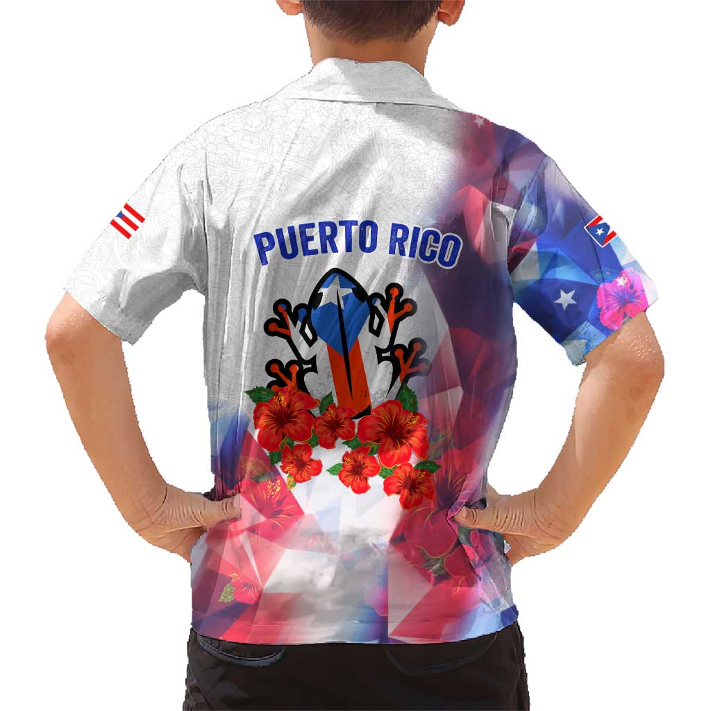 Puerto Rico Kid Hawaiian Shirt with Coqui Frog, Hibiscus Flowers, and Flag Landmark Design - Wonder Print Shop