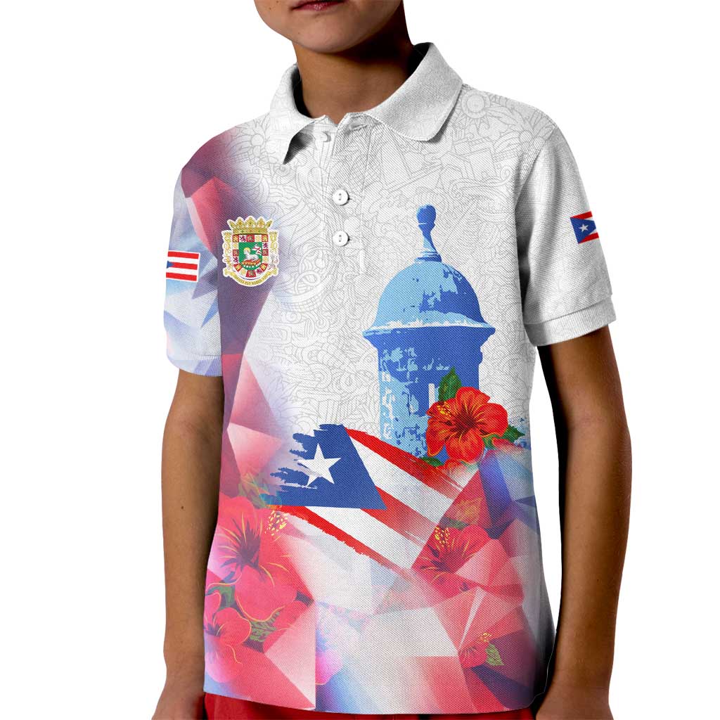 Puerto Rico Kid Polo Shirt with Coqui Frog, Hibiscus Flowers, and Flag Landmark Design - Wonder Print Shop