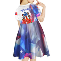 Puerto Rico Kid Short Sleeve Dress with Coqui Frog, Hibiscus Flowers, and Flag Landmark Design - Wonder Print Shop