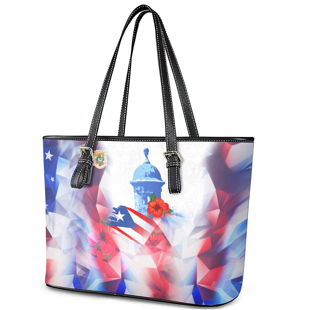 Puerto Rico Leather Tote Bag with Coqui Frog, Hibiscus Flowers, and Flag Landmark Design - Wonder Print Shop