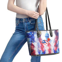 Puerto Rico Leather Tote Bag with Coqui Frog, Hibiscus Flowers, and Flag Landmark Design - Wonder Print Shop