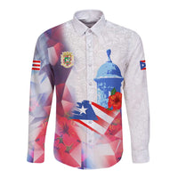 Puerto Rico Long Sleeve Button Shirt with Coqui Frog, Hibiscus Flowers, and Flag Landmark Design - Wonder Print Shop