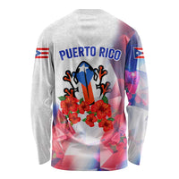 Puerto Rico Long Sleeve Shirt with Coqui Frog, Hibiscus Flowers, and Flag Landmark Design - Wonder Print Shop