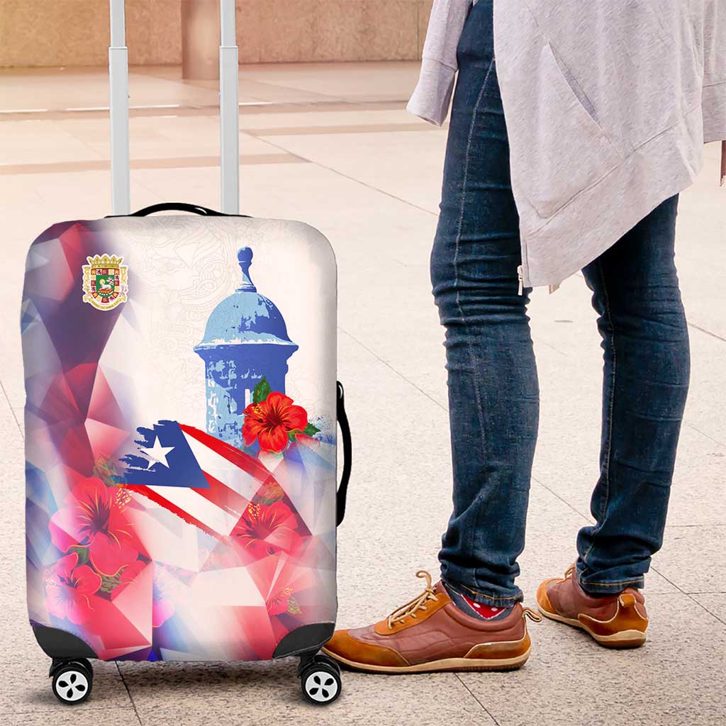 Puerto Rico Luggage Cover with Coqui Frog, Hibiscus Flowers, and Flag Landmark Design - Wonder Print Shop