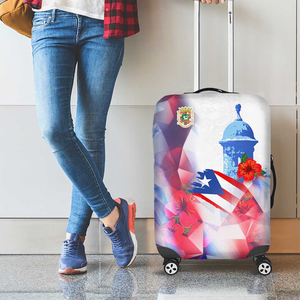 Puerto Rico Luggage Cover with Coqui Frog, Hibiscus Flowers, and Flag Landmark Design - Wonder Print Shop