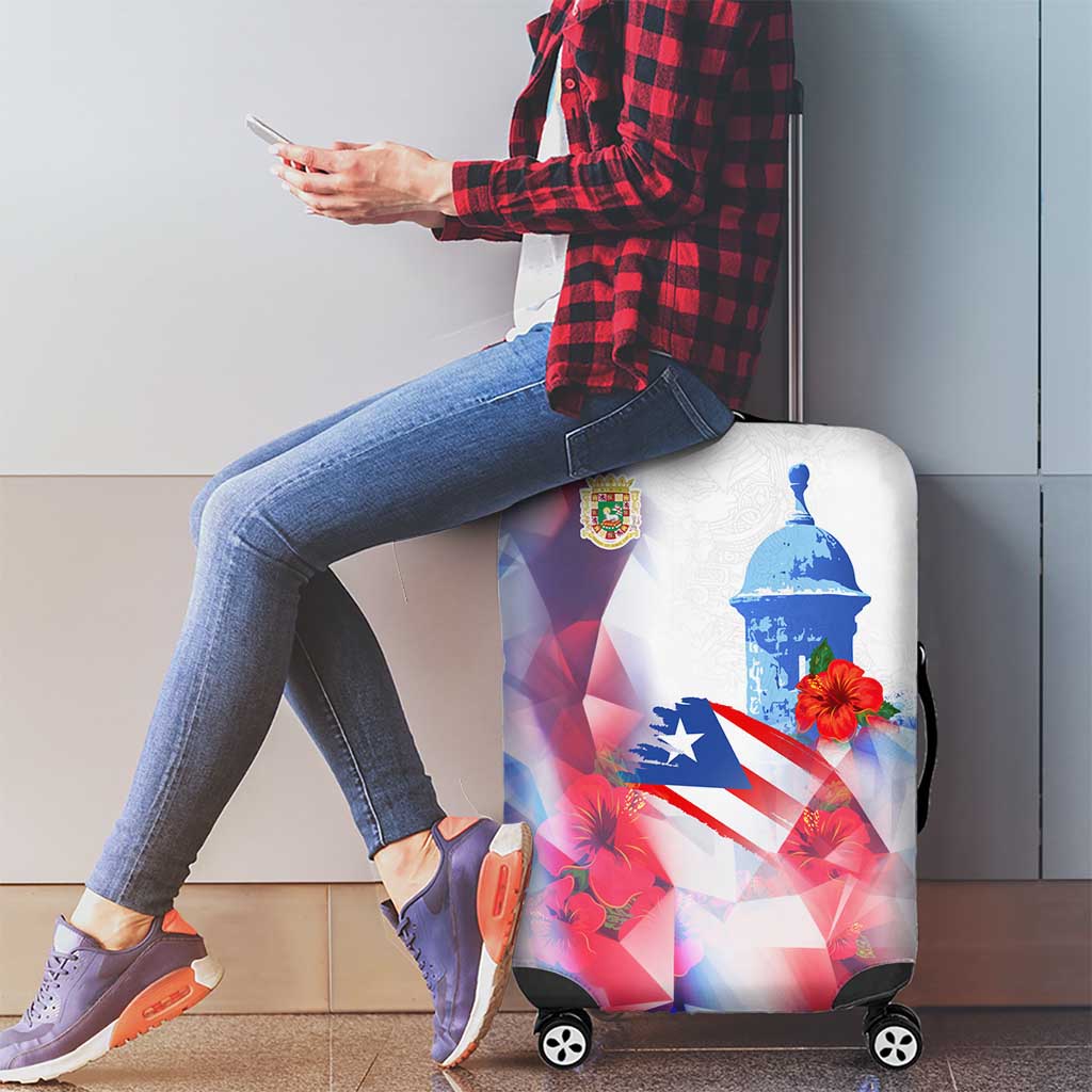 Puerto Rico Luggage Cover with Coqui Frog, Hibiscus Flowers, and Flag Landmark Design - Wonder Print Shop