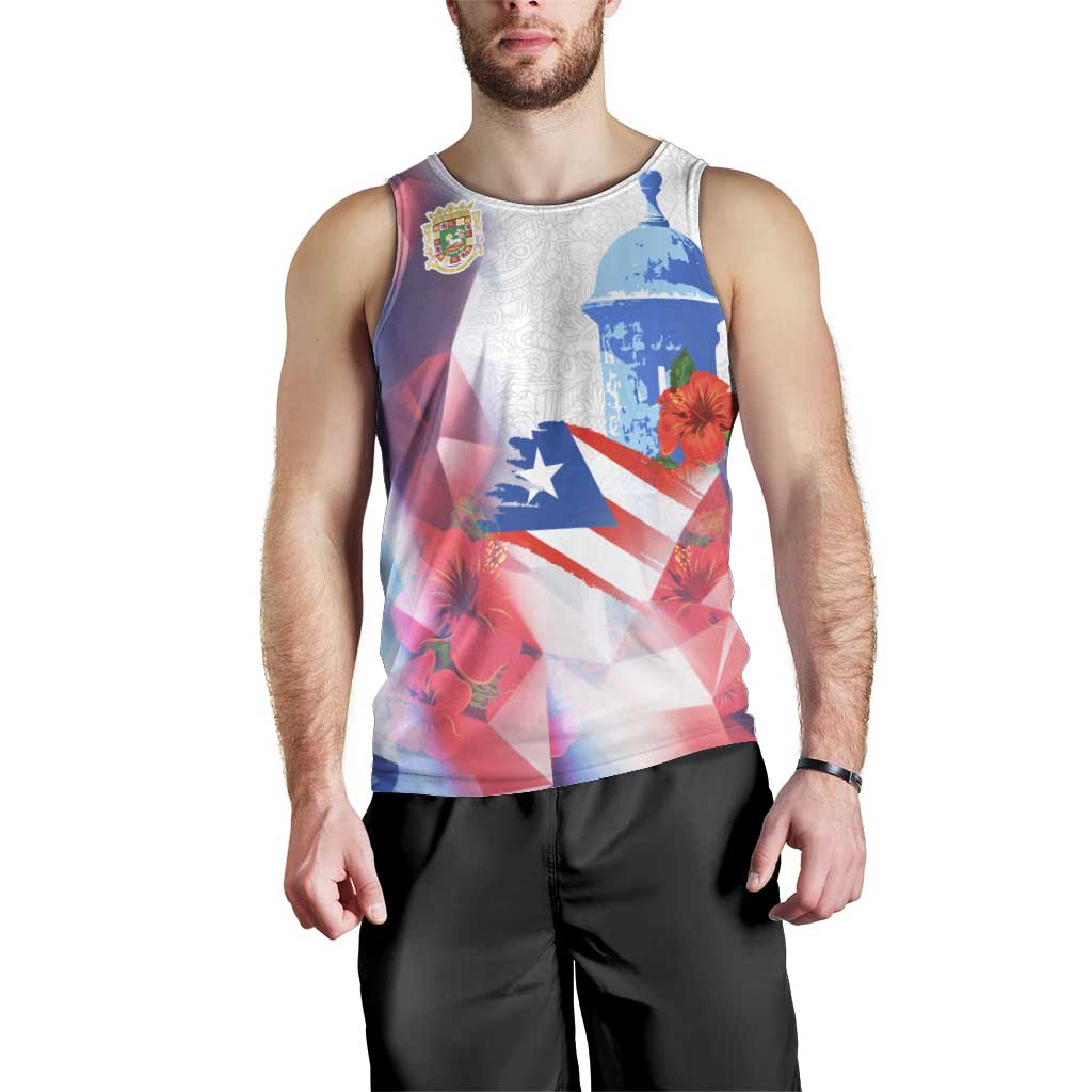Puerto Rico Men Tank Top with Coqui Frog, Hibiscus Flowers, and Flag Landmark Design - Wonder Print Shop