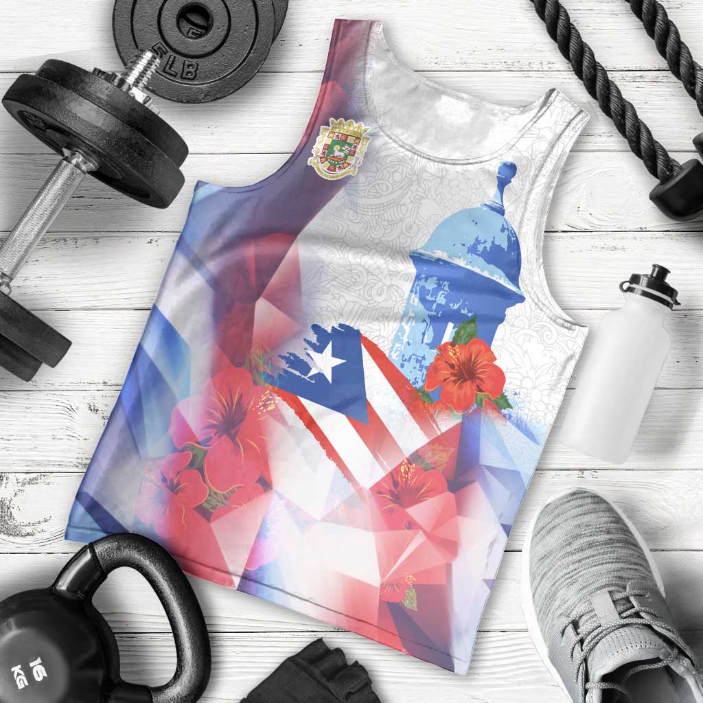Puerto Rico Men Tank Top with Coqui Frog, Hibiscus Flowers, and Flag Landmark Design - Wonder Print Shop