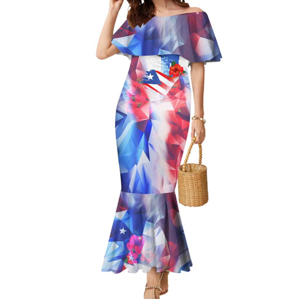 Puerto Rico Mermaid Dress with Coqui Frog, Hibiscus Flowers, and Flag Landmark Design - Wonder Print Shop