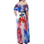Puerto Rico Off Shoulder Maxi Dress with Coqui Frog, Hibiscus Flowers, and Flag Landmark Design - Wonder Print Shop