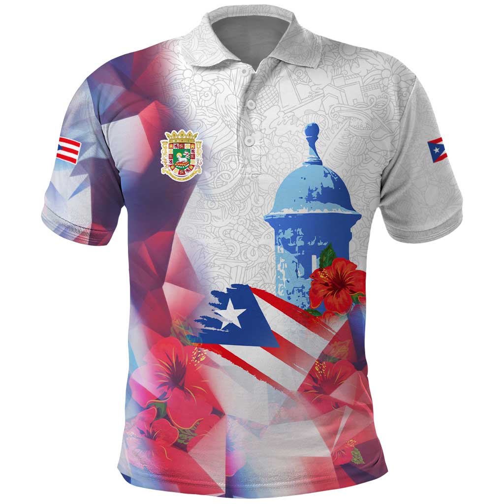 Puerto Rico Polo Shirt with Coqui Frog, Hibiscus Flowers, and Flag Landmark Design - Wonder Print Shop