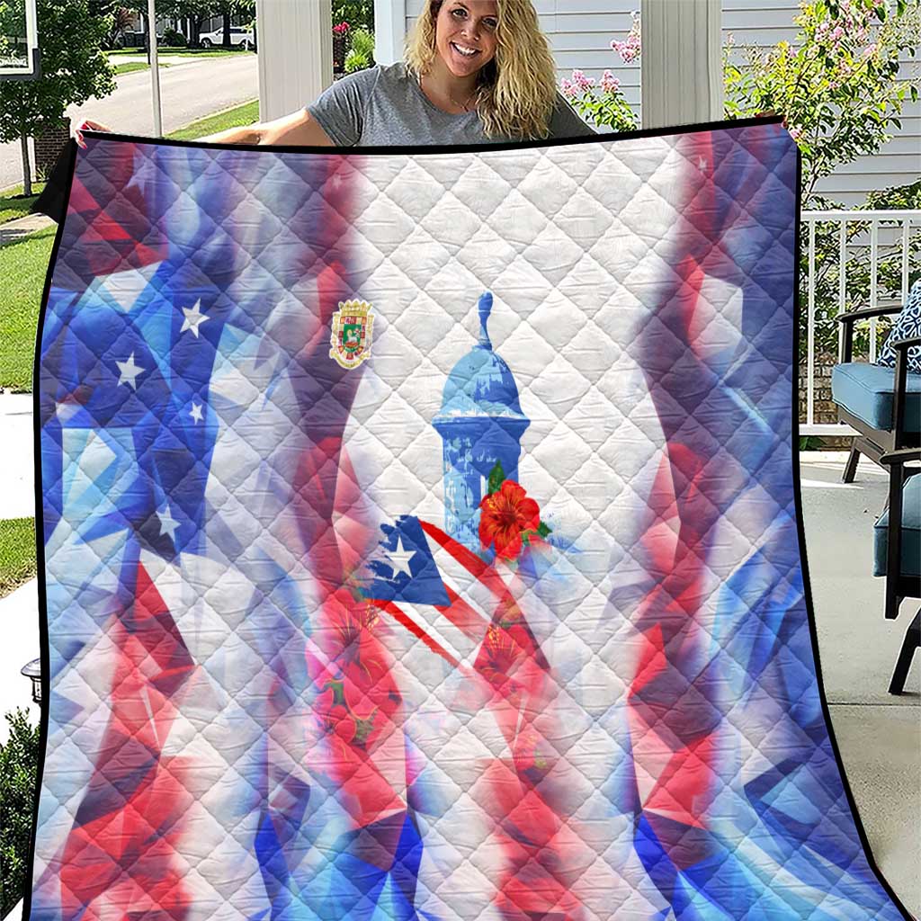 Puerto Rico Quilt with Coqui Frog, Hibiscus Flowers, and Flag Landmark Design - Wonder Print Shop