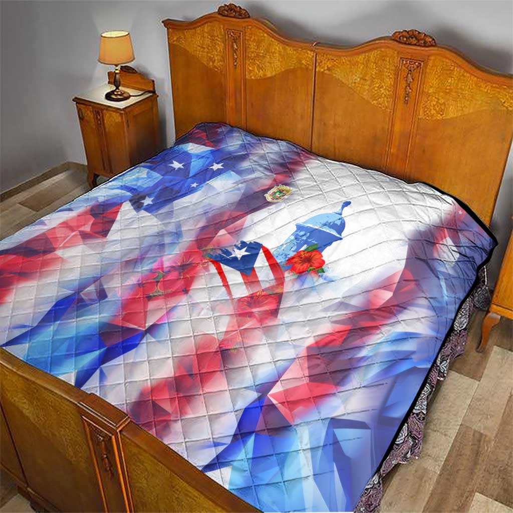 Puerto Rico Quilt with Coqui Frog, Hibiscus Flowers, and Flag Landmark Design - Wonder Print Shop