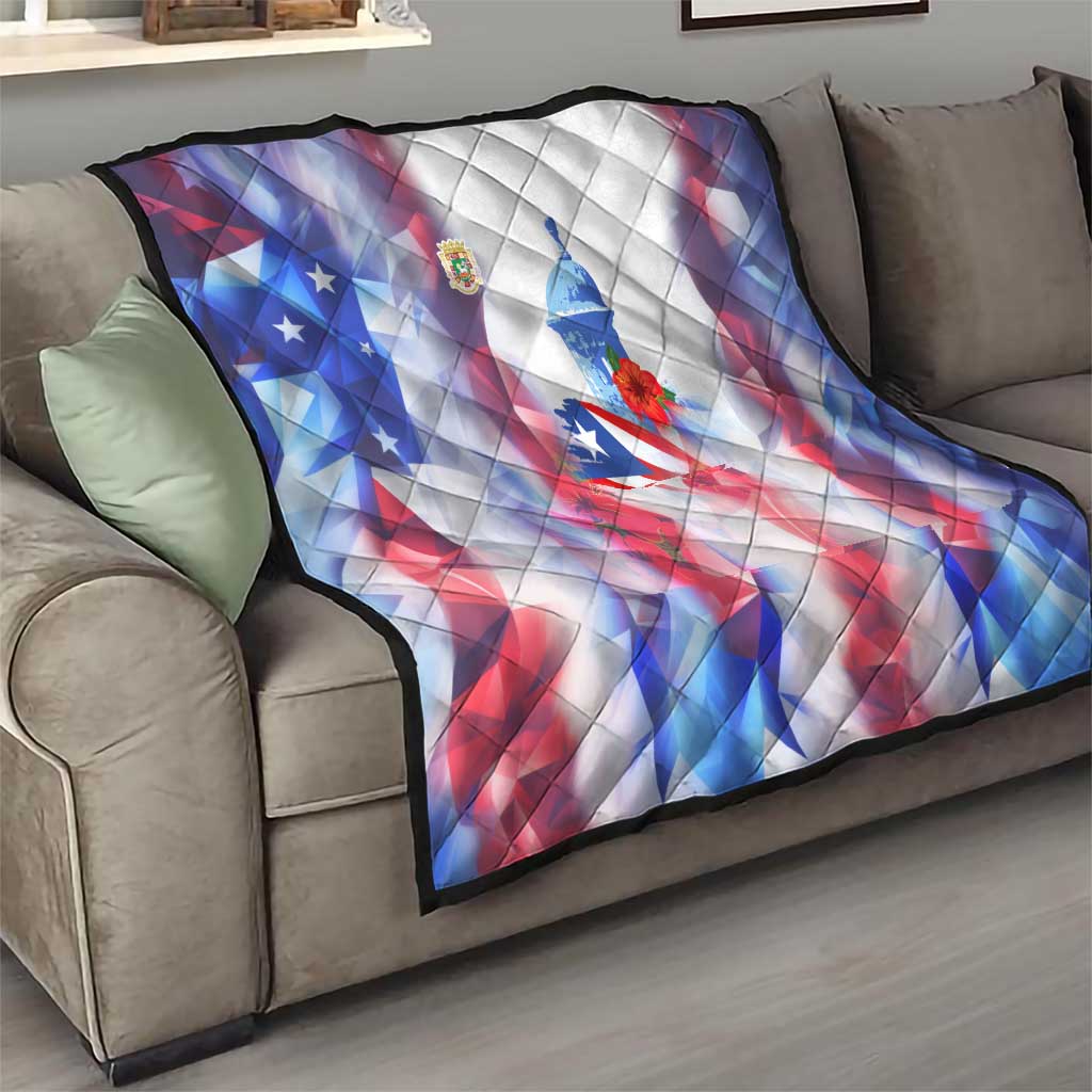 Puerto Rico Quilt with Coqui Frog, Hibiscus Flowers, and Flag Landmark Design - Wonder Print Shop