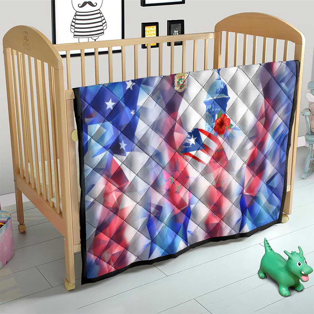 Puerto Rico Quilt with Coqui Frog, Hibiscus Flowers, and Flag Landmark Design - Wonder Print Shop