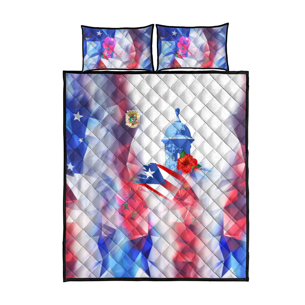 Puerto Rico Quilt Bed Set with Coqui Frog, Hibiscus Flowers, and Flag Landmark Design - Wonder Print Shop