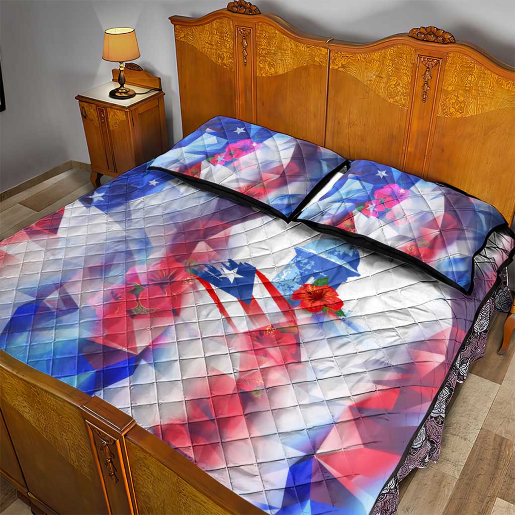Puerto Rico Quilt Bed Set with Coqui Frog, Hibiscus Flowers, and Flag Landmark Design - Wonder Print Shop