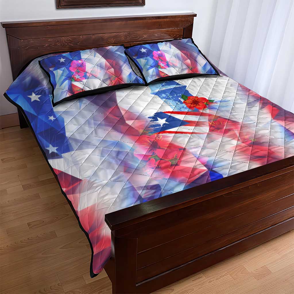 Puerto Rico Quilt Bed Set with Coqui Frog, Hibiscus Flowers, and Flag Landmark Design - Wonder Print Shop