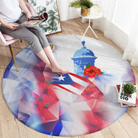 Puerto Rico Round Carpet with Coqui Frog, Hibiscus Flowers, and Flag Landmark Design - Wonder Print Shop