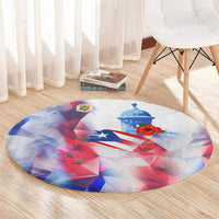 Puerto Rico Round Carpet with Coqui Frog, Hibiscus Flowers, and Flag Landmark Design - Wonder Print Shop