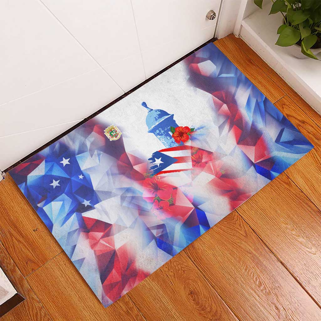 Puerto Rico Rubber Doormat with Coqui Frog, Hibiscus Flowers, and Flag Landmark Design - Wonder Print Shop