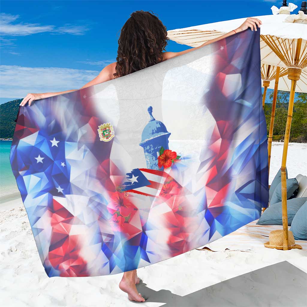 Puerto Rico Sarong with Coqui Frog, Hibiscus Flowers, and Flag Landmark Design - Wonder Print Shop