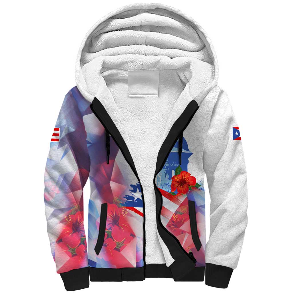 Puerto Rico Sherpa Hoodie with Coqui Frog, Hibiscus Flowers, and Flag Landmark Design - Wonder Print Shop