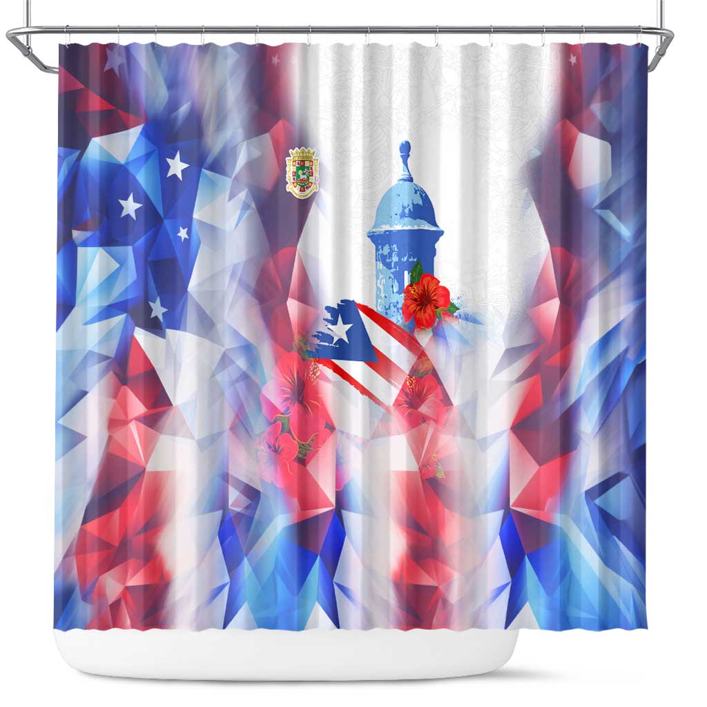 Puerto Rico Shower Curtain with Coqui Frog, Hibiscus Flowers, and Flag Landmark Design - Wonder Print Shop