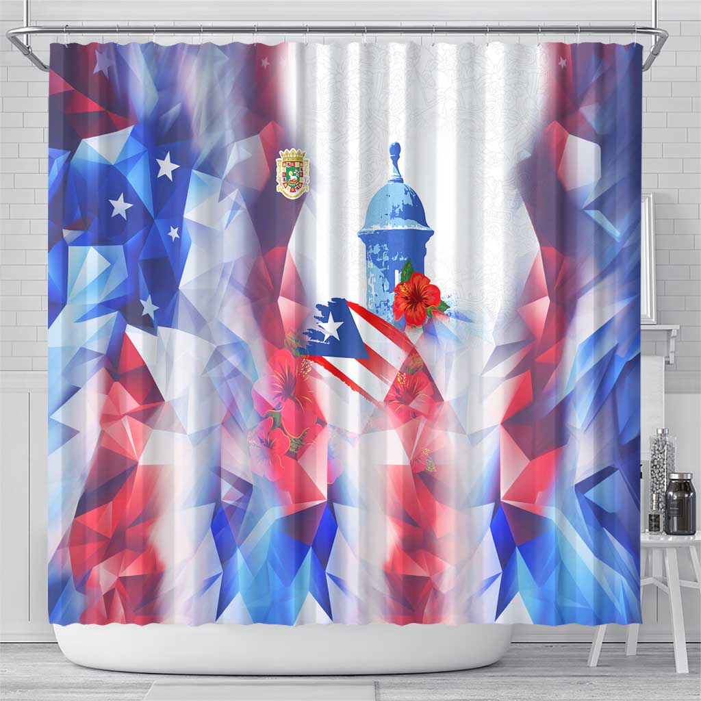 Puerto Rico Shower Curtain with Coqui Frog, Hibiscus Flowers, and Flag Landmark Design - Wonder Print Shop