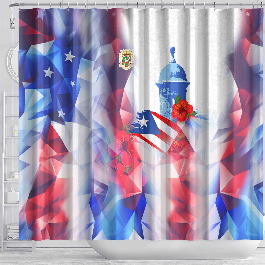 Puerto Rico Shower Curtain with Coqui Frog, Hibiscus Flowers, and Flag Landmark Design - Wonder Print Shop