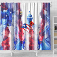 Puerto Rico Shower Curtain with Coqui Frog, Hibiscus Flowers, and Flag Landmark Design - Wonder Print Shop