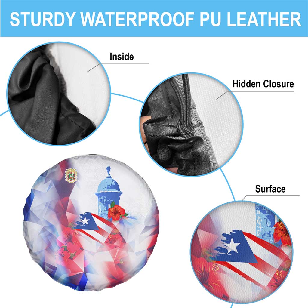Puerto Rico Spare Tire Cover with Coqui Frog, Hibiscus Flowers, and Flag Landmark Design - Wonder Print Shop