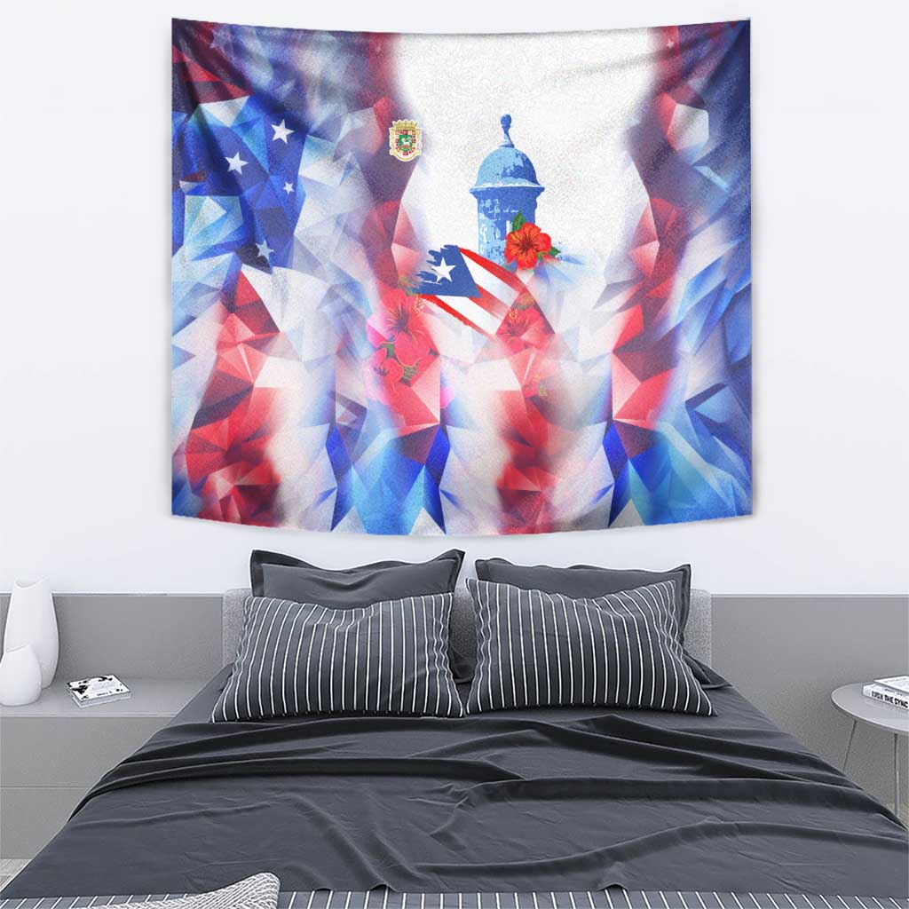 Puerto Rico Tapestry with Coqui Frog, Hibiscus Flowers, and Flag Landmark Design - Wonder Print Shop