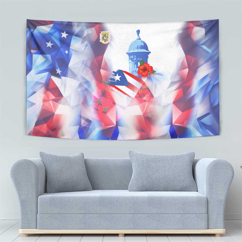 Puerto Rico Tapestry with Coqui Frog, Hibiscus Flowers, and Flag Landmark Design - Wonder Print Shop