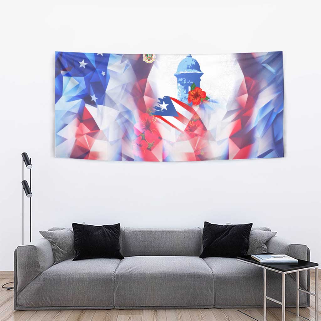 Puerto Rico Tapestry with Coqui Frog, Hibiscus Flowers, and Flag Landmark Design - Wonder Print Shop