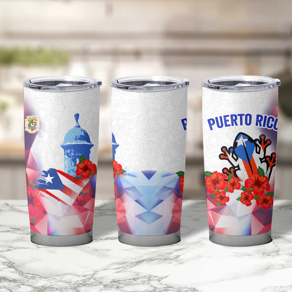 Puerto Rico Tumbler Cup with Coqui Frog, Hibiscus Flowers, and Flag Landmark Design - Wonder Print Shop