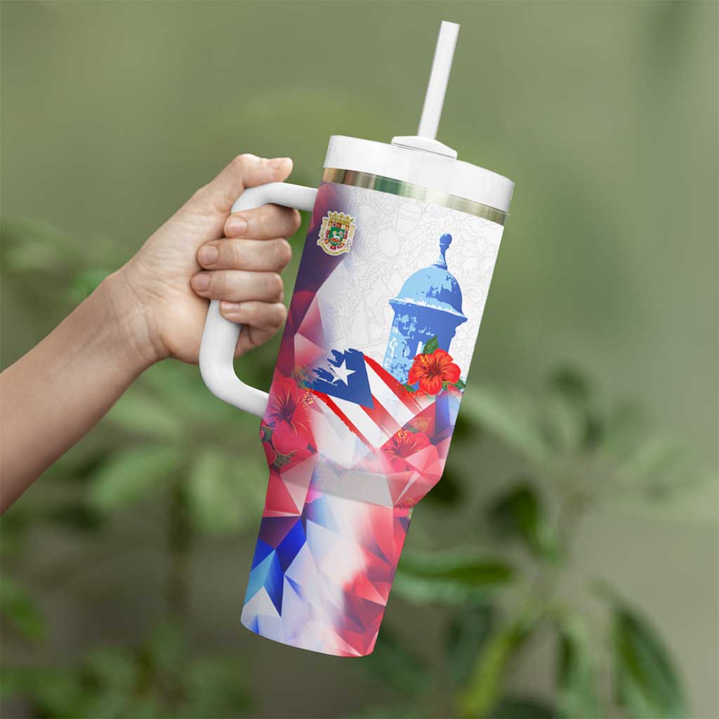 Puerto Rico Tumbler With Handle with Coqui Frog, Hibiscus Flowers, and Flag Landmark Design - Wonder Print Shop
