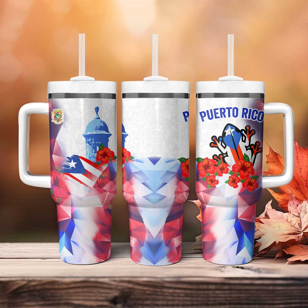 Puerto Rico Tumbler With Handle with Coqui Frog, Hibiscus Flowers, and Flag Landmark Design - Wonder Print Shop