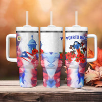 Puerto Rico Tumbler With Handle with Coqui Frog, Hibiscus Flowers, and Flag Landmark Design - Wonder Print Shop