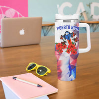 Puerto Rico Tumbler With Handle with Coqui Frog, Hibiscus Flowers, and Flag Landmark Design - Wonder Print Shop