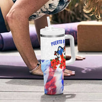 Puerto Rico Tumbler With Handle with Coqui Frog, Hibiscus Flowers, and Flag Landmark Design - Wonder Print Shop