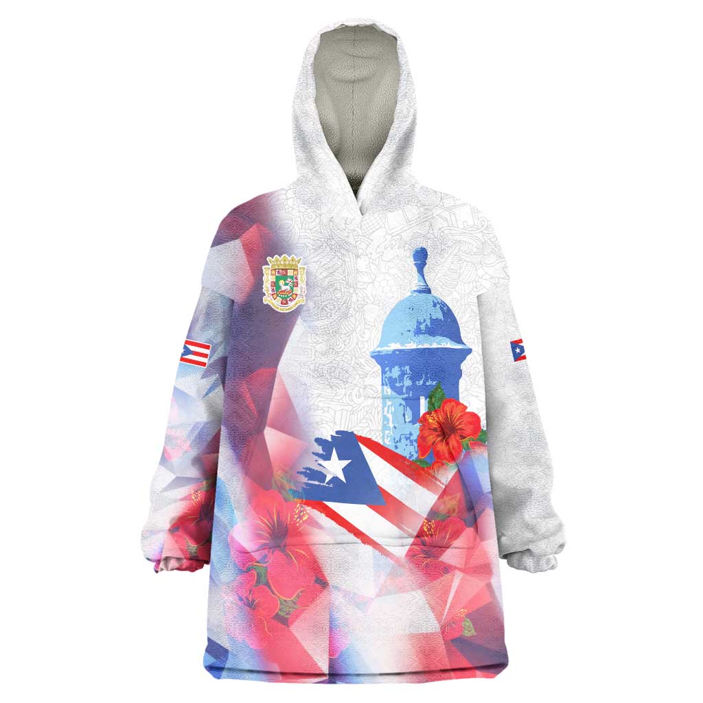 Puerto Rico Wearable Blanket Hoodie with Coqui Frog, Hibiscus Flowers, and Flag Landmark Design - Wonder Print Shop