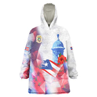 Puerto Rico Wearable Blanket Hoodie with Coqui Frog, Hibiscus Flowers, and Flag Landmark Design - Wonder Print Shop